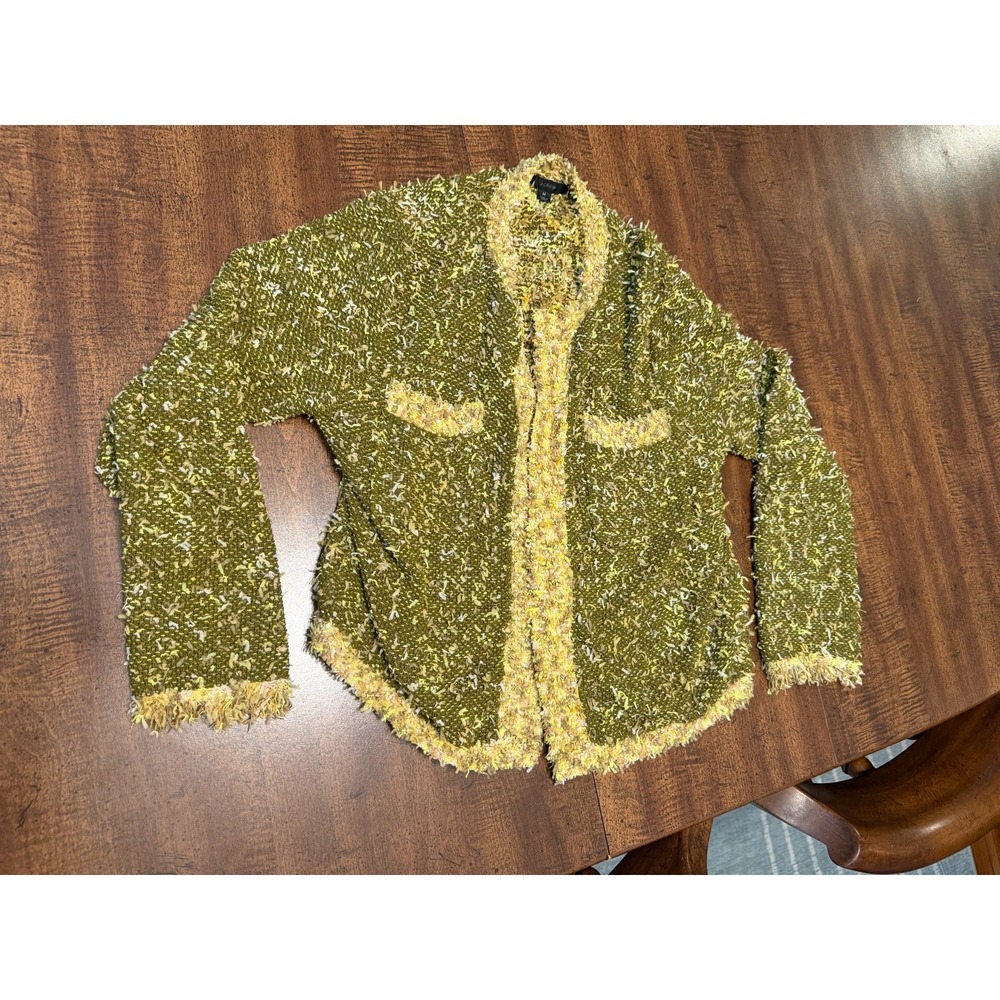 J.Crew Open Front Cropped Gold Tweed Jacket Womens M Green Confetti AS288